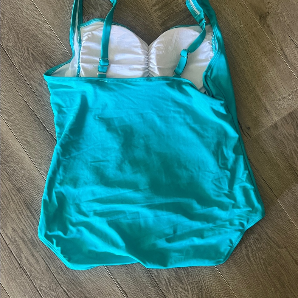 Teal Lace-Up Ruched Swim Tank - Picture 4 of 5
